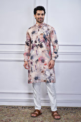 Multi Colored Silk Floral Printed Kurta Pajama